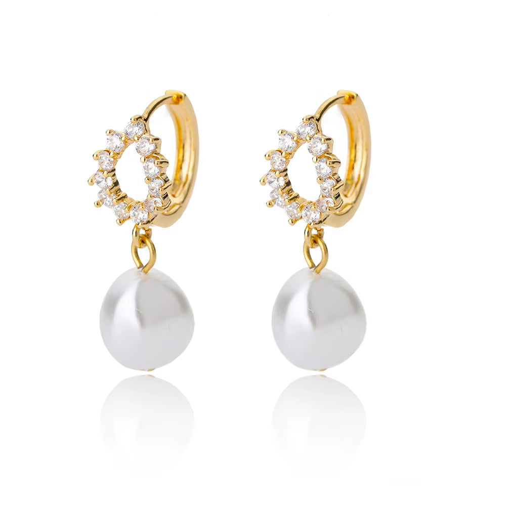 Zircon Pearl Earrings for Women 2023 Trending Stainless Steel Gold Plated Drop Earring Wedding Party Luxury Jewelry Bijoux Femme