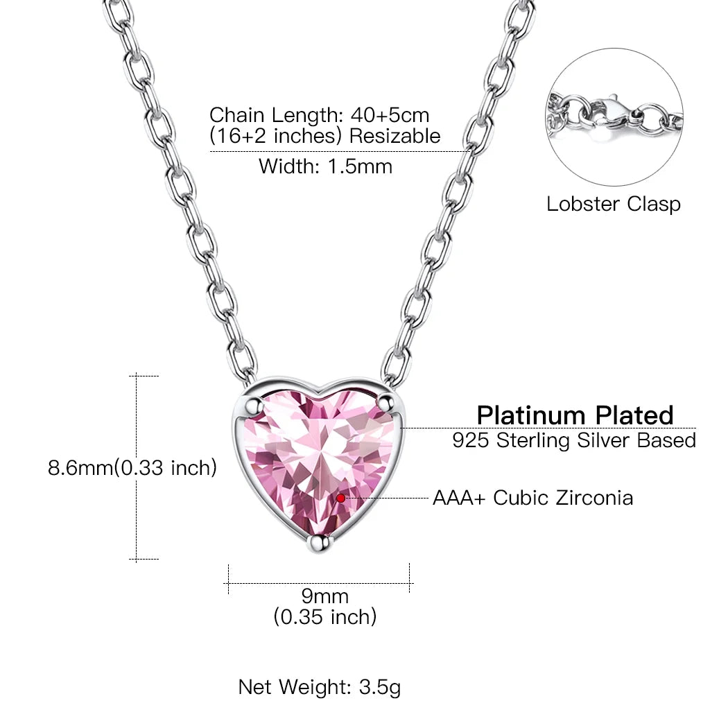 Women 925 Sterling Silver Birthstone Love Heart Necklace, Birthday Valentines Gift