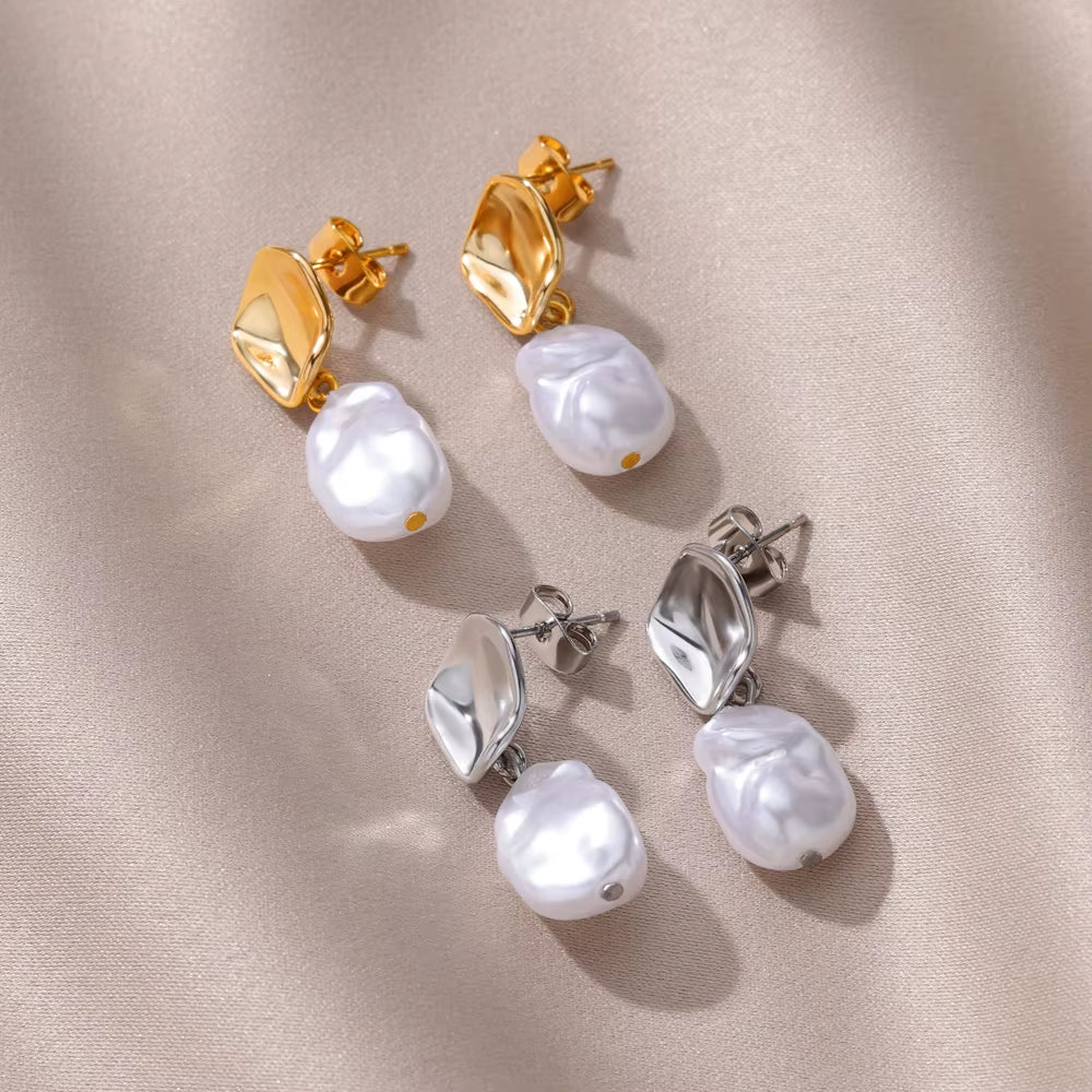 Zircon Pearl Earrings for Women 2023 Trending Stainless Steel Gold Plated Drop Earring Wedding Party Luxury Jewelry Bijoux Femme